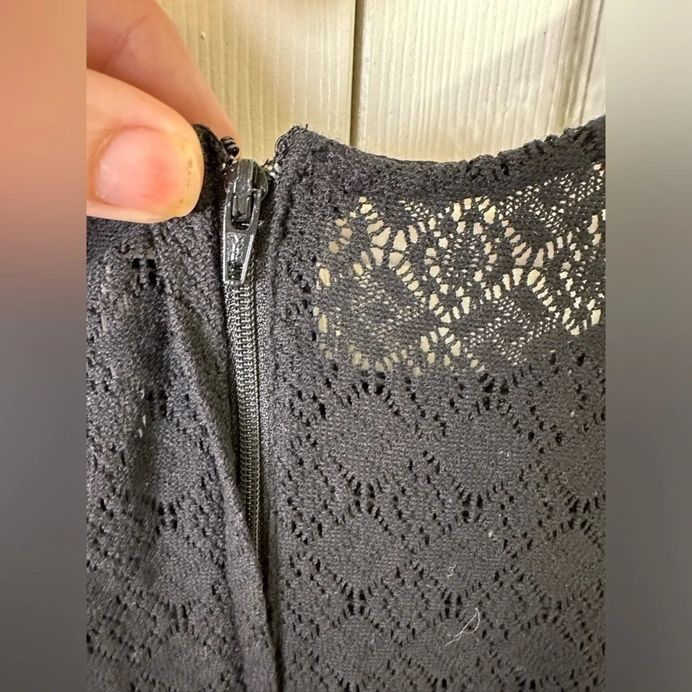 Free People Black Lace Fit & Flare Mini Dress Cutout Waist Boho Size 4